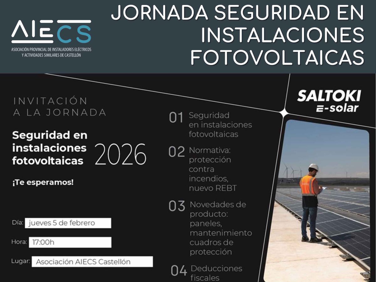 Inscripción: docs.google.com/forms/d/e/1FAI…

<a href="/aiecscomunica/">aiecscomunica</a> 
#electricista #instalador #electricidad #energia #instalación  #profesionales #somostusprofesionales #castello #castellon #unión #asociación