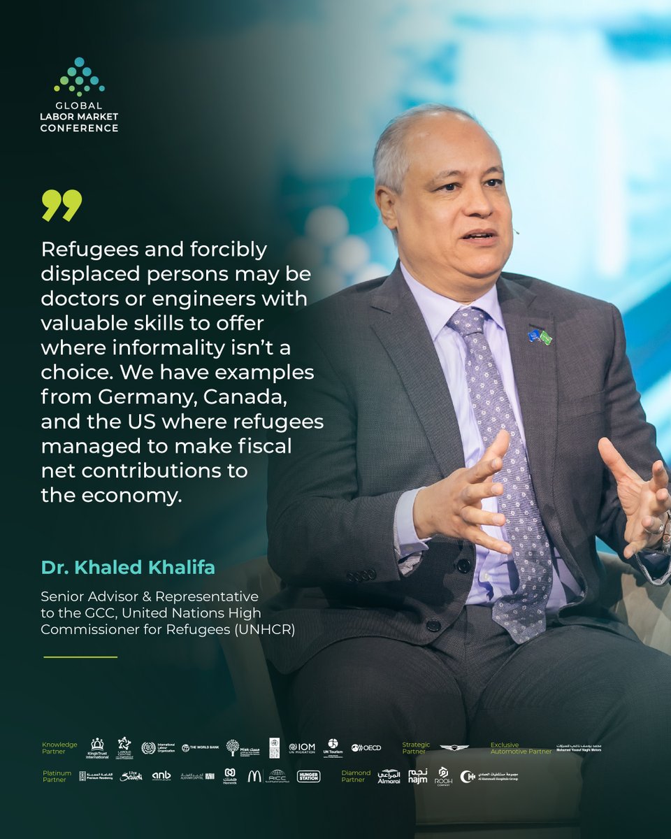 Global_LMC's tweet photo. At #GLMC2026, Dr. @khaledkhalifa, Senior Advisor & Representative to the GCC at UNHCR @Refugees, shed light on the untapped potential of refugees, while illustrating how integrating skilled displaced professionals can lead to significant advantages for host economies. #GLMC https://t.co/ypa2V5qwOX