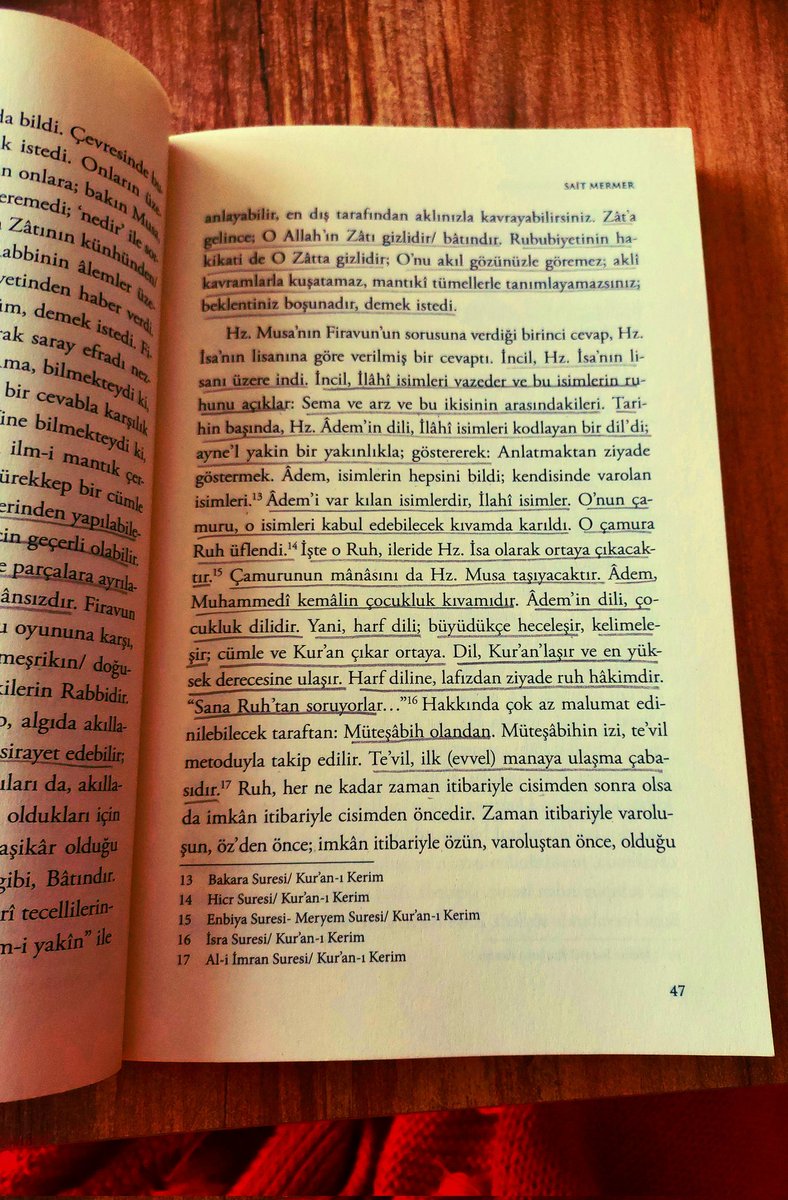 "Âdem'i var kılan isimlerdir, İlahî isimler. O'nun çamuru, o isimleri kabul edebilecek kıvamda karıldı. O çamura Ruh üflendi. İşte o Ruh, ileride Hz. İsa olarak ortaya çıkacaktır."

Sait MERMER; İsa'nın Yamalı Gömleği <a href="/profilkitap/">Profil Kitap</a> <a href="/SaitMermer/">Sait Mermer</a>