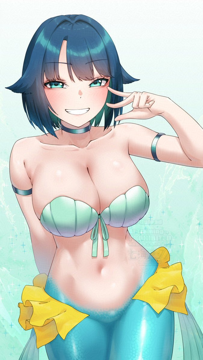 #くそ寒いので水着を貼る
人魚の水着(貝ブラ)です🧜‍♀️(二枚貝の絵文字が無い)

※うちの子13周年生誕記念アニメ制作中の再掲 