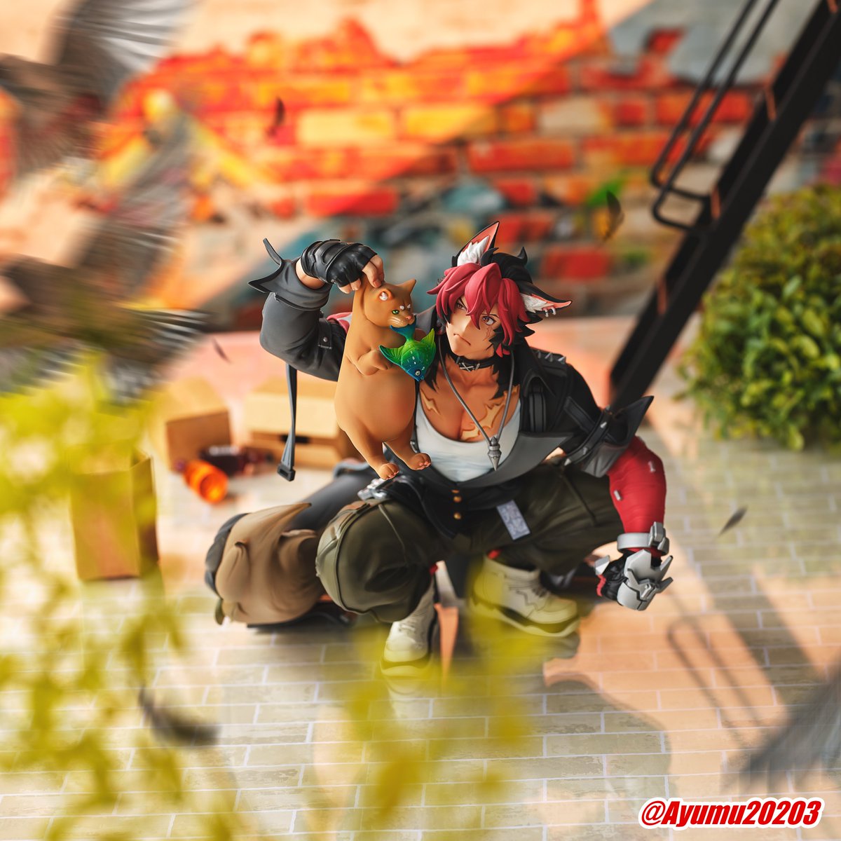 Ayumu20203's tweet image. WF2026冬/卓：04-08-04 Wrong Floor
「泥棒猫と狛野真斗」
未塗装未組立てガレージキットを販売します。
価格：25000円
写真はdifeet様(@analographics)
雰囲気抜群に演出・撮影していただきました！
実物をぜひ見に来てください🐶