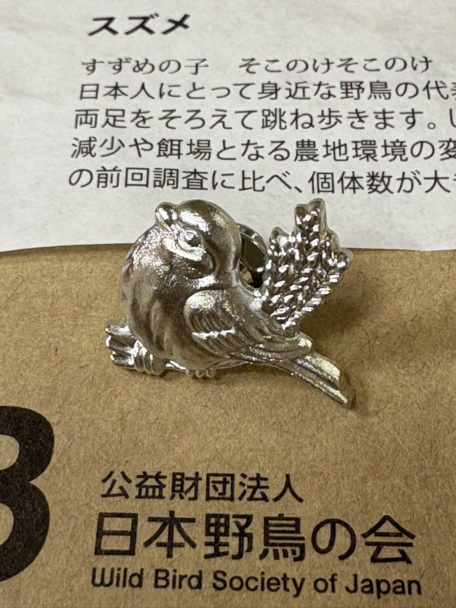 この度はスズメのシルバーブローチ寄付で野鳥と自然を守る活動をご支援
