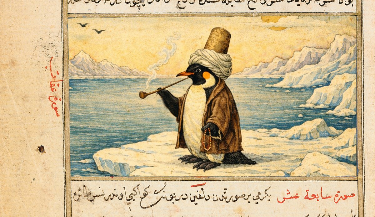 "Bin dört yüz yigirmi yedi senesünde kürre-yi arzun kutb cihetünde penguân tâifesünden bir kuş var imiş kim cümle dünyâ kaygusundan ve halk gavgasundan, medâr-ı mâişet pîşesinden ve cân endîşesünden bunalup 'uzlet gibi kûşe-yi cennet olmaz' deyüben cemaati terkeylemiş idi."