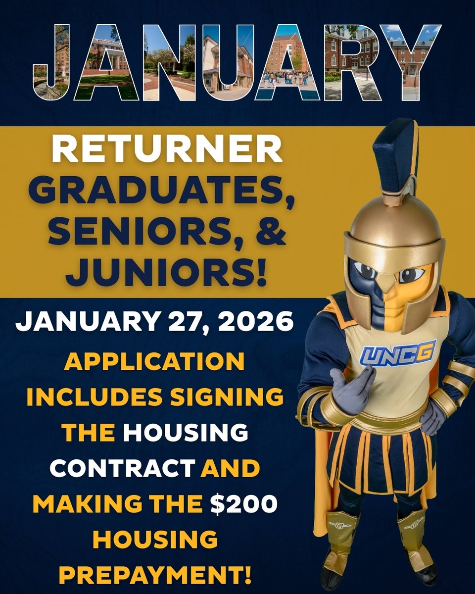 🏠 Priority Housing Day is here!
Priority Housing Day is January 27, 2026 for returner graduates, seniors, and juniors. Applications include signing your housing contract and making the $200 prepayment—don’t wait!