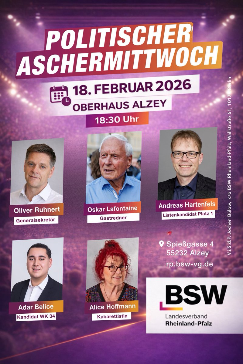 Unser #Wahlkampfauftakt mit Oskar #Lafontaine und Oliver Ruhnert <a href="/ORuhnertofficia/">Oliver Ruhnert</a> sowie Es Hilde und mir. Das wird super! #BSW #Frieden #Vernunft #Gerechtigkeit #Meinungsfreiheit #Demokratie #LTW26 #Landtagswahl #Pflege #Bildung #Wohlstand #Abrüstung #Diplomatie