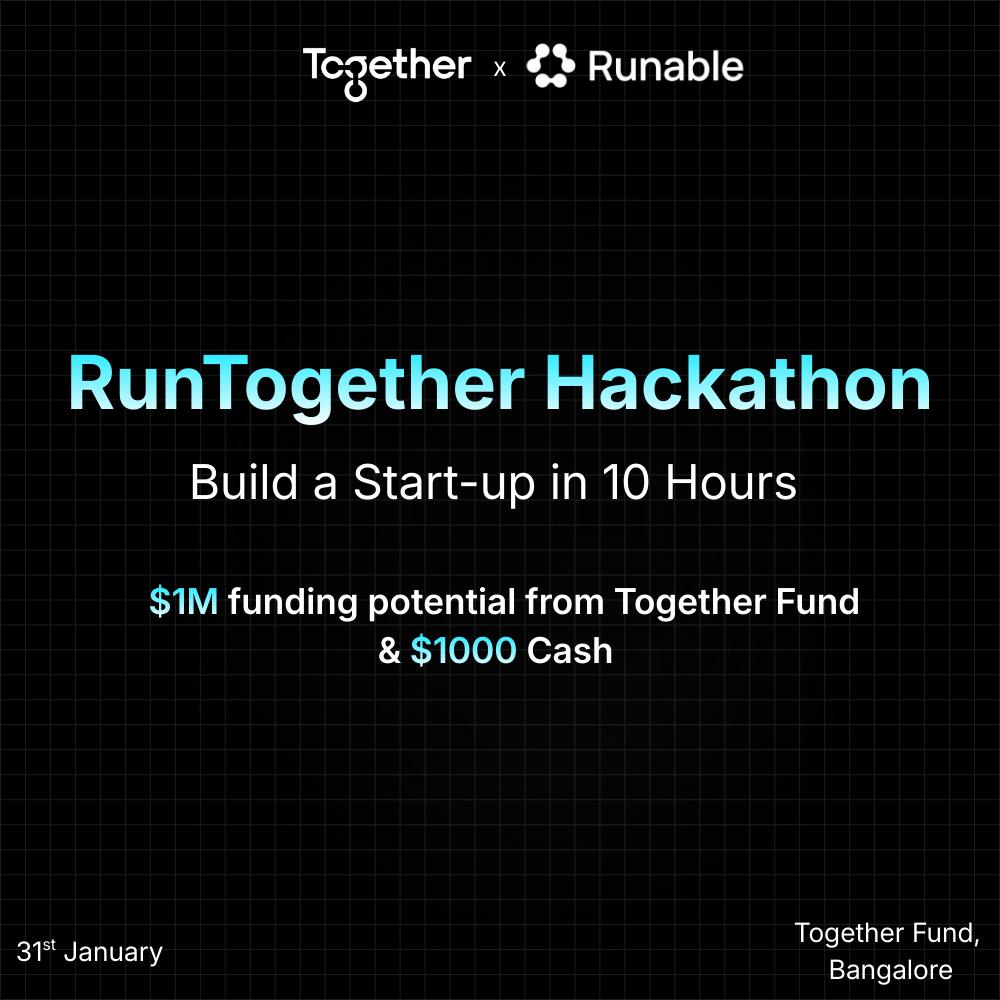 Till now, building a startup meant multiple skillsets, a big team, and months of effort. AI changes that.

With <a href="/runable_hq/">Runable</a>, one person can do it all —
websites, decks, images, videos — from a single tool.

🚀 Introducing RunTogether — A 10-hour hackathon where you:
1) Go from