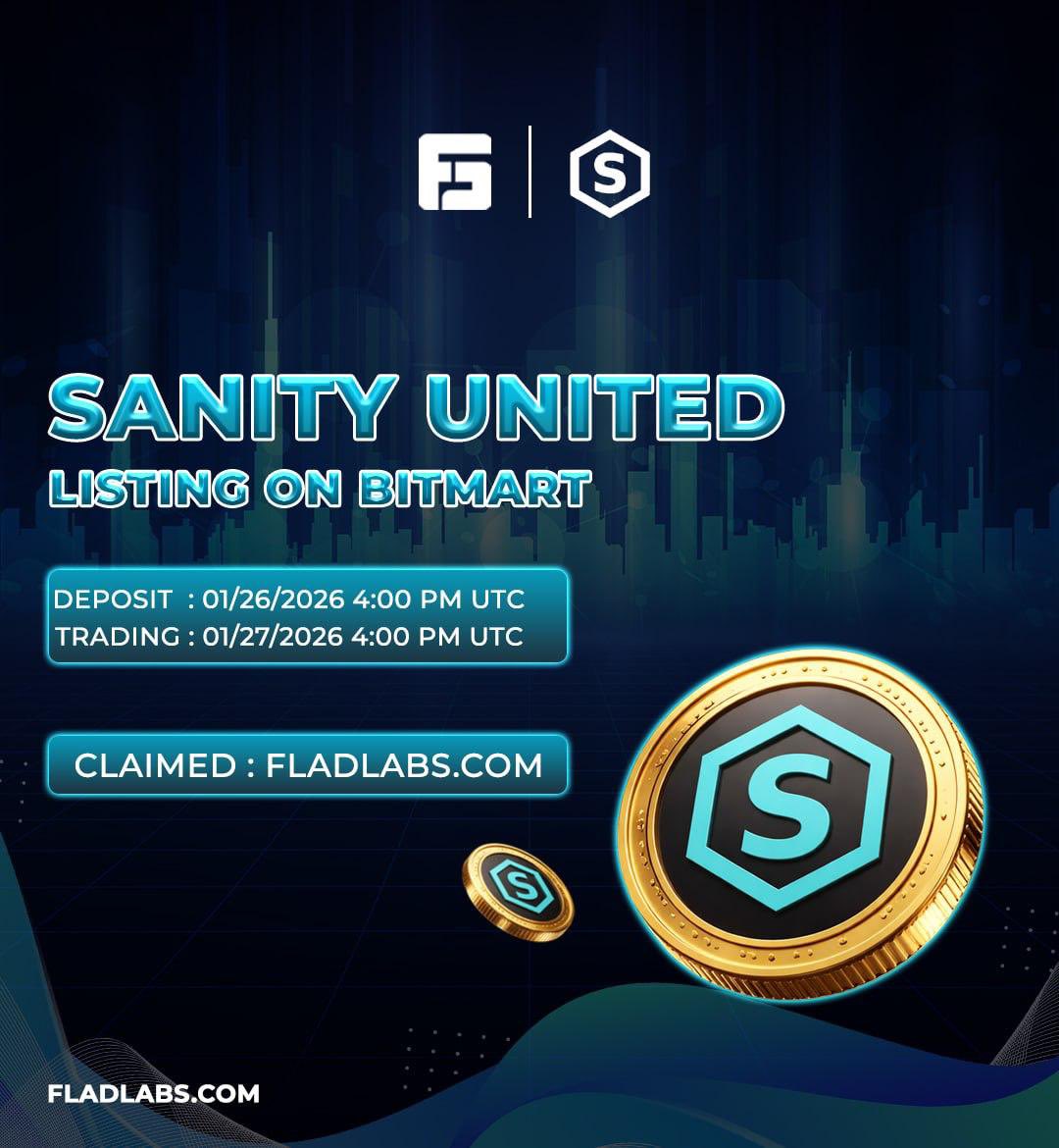 fladbase's tweet image. 🚀 Sanity United Launch Announcement !

Sanity United will live on Bitmart !
📍 Venue: @BitMartExchange 
🕔Deposit : 01/26/2026, 4.00 PM UTC
🕔Trading : 01/27/2026, 4.00 PM UTC

Claimed your tokens : fladlabs.com/projects/17645…
📌 CA : 0x2C29d74a5Cf9370fE1d203bD1109B503907fa0A2