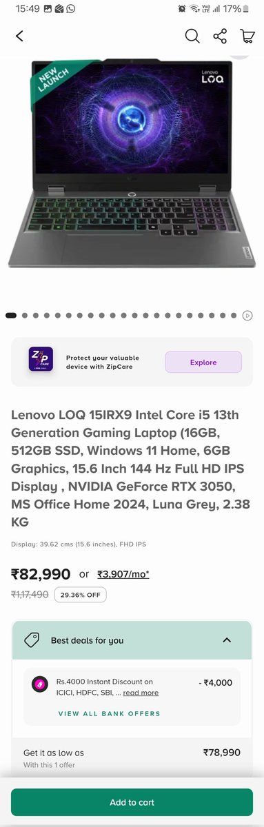 vasudevan207's tweet photo. In order to claw back the discount, croma has just cancelled the order. Pretty nasty customer service. Attaching the screenshot where it is available at a higher price ₹78,890. https://t.co/XUlIk6qugk