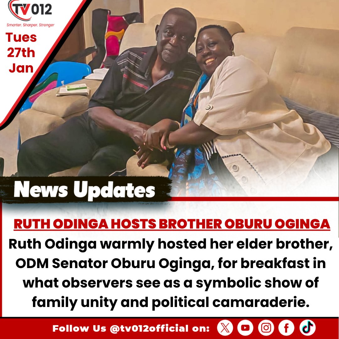 tv012official's tweet image. Ruth Odinga Hosts Brother Oburu Oginga for Breakfast

Ruth Odinga warmly hosted her elder brother, ODM party leader Oburu Oginga, for breakfast

#RuthOdinga #OburuOginga #ODM #KenyaPolitics #tv012newsupdate