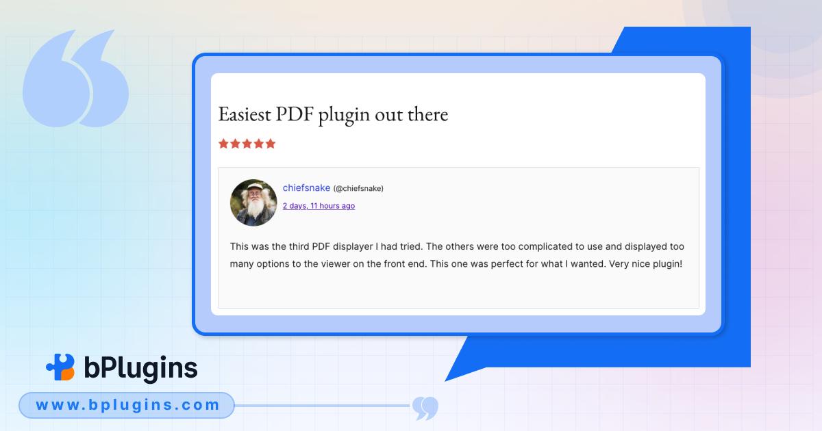 The Ultimate PDF Embedder Plugin for WordPress, Loved by Over 20,000+ Users.

Another happy customer shared his thoughts and a 5-star review.

Try now: rfr.bz/t055a31

#PDFPoster #WordPress #EmbedPDFs