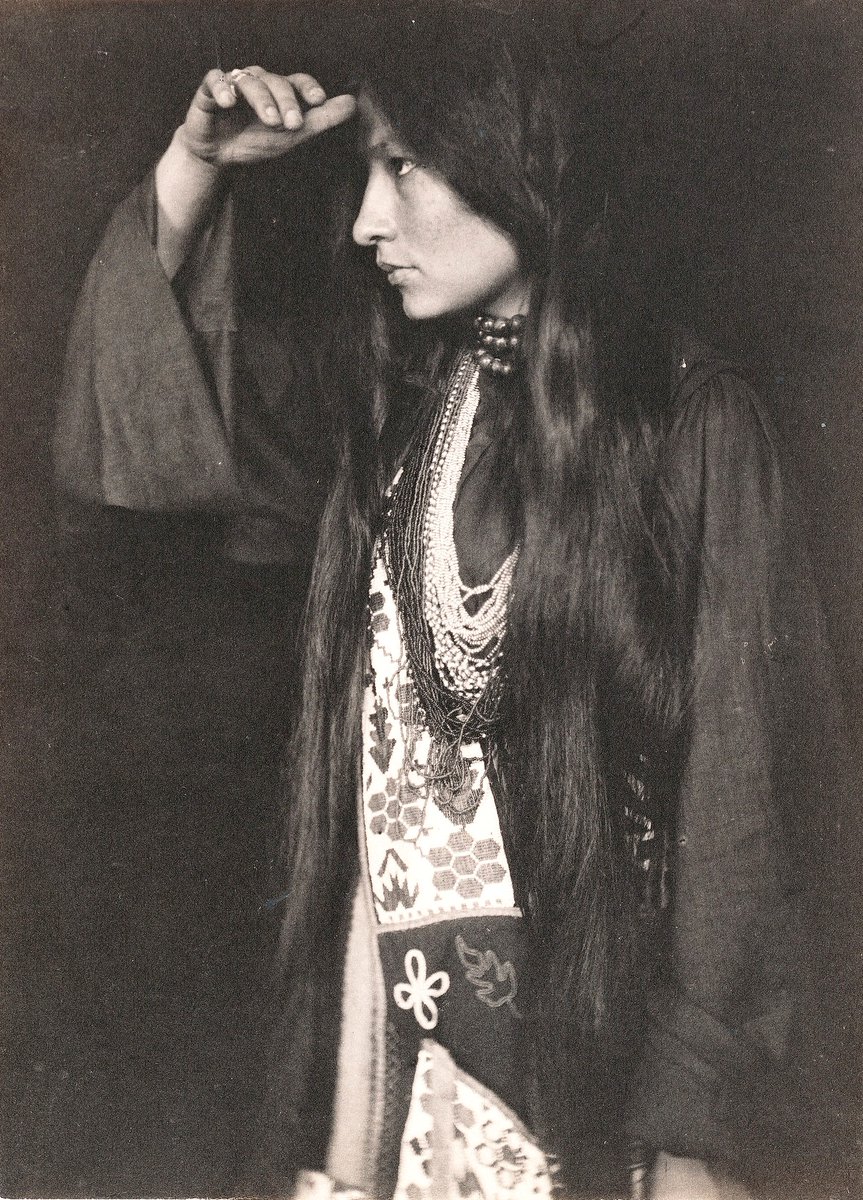 Portrait of Yankton Dakota writer, editor, translator, musician, educator, and political activist Zitkála-Šá. Photographed by Gertrude Käsebier, 1898.