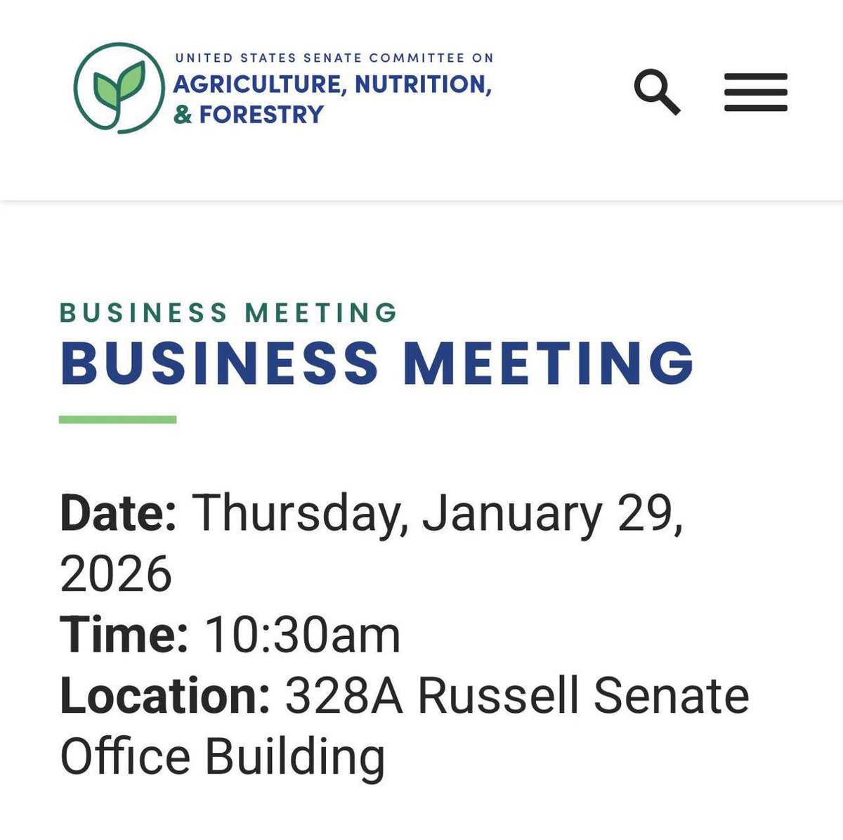 Small update from the U.S. ⚠️ The markup session of the U.S. Senate  Agriculture Committee on crypto market structure has been postponed due to  a winter storm. The new date is Thursday