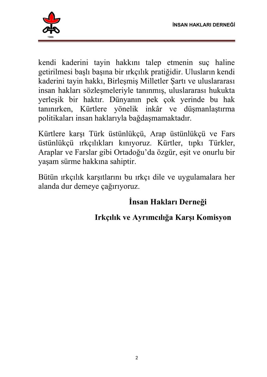 Kürtlere yönelik ırkçılık normalleştirilemez!
Son dönemdeki gelişmelere ilişkin basın açıklamamız aşağıdadır👇