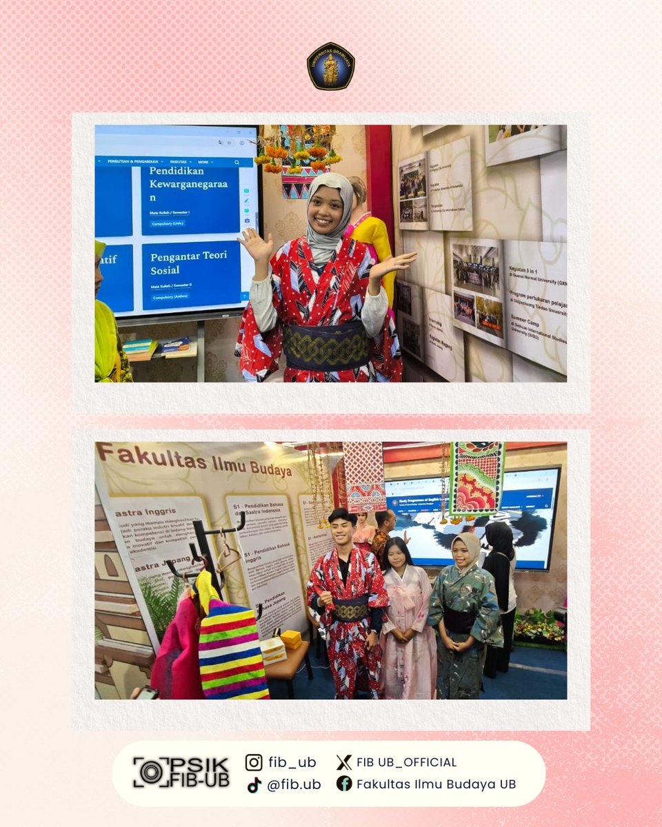 FIBUB_OFFICIAL's tweet image. Pengunjung juga seru-seruan mencoba Hanbok Korea dan Yukata Jepang serta berkesempatan mendapat hadiah menarik.

Semoga teman-teman yang ingin masuk FIB UB diberi kelancaran dan diterima.

Aamiin.

#UniversitasBrawijaya
#KampusUB
#FIBUB
#FIB_UB