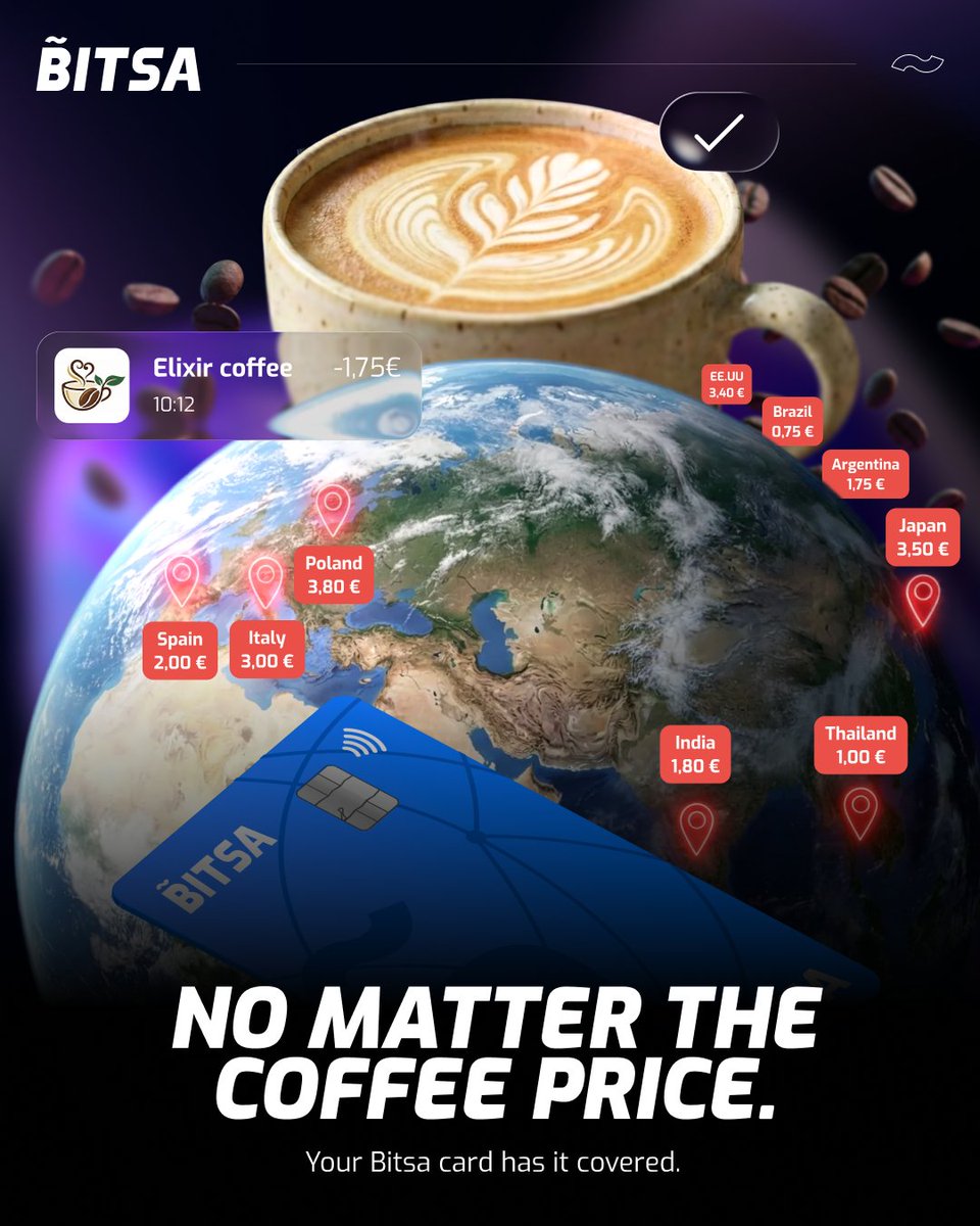 Coffee changes. You don’t have to. ☕🌍

Bitsa keeps your spending simple, wherever you are. ✅

#Bitsa #BitsaCard #CryptoPayments #VISA #Fintech #PayYourWay