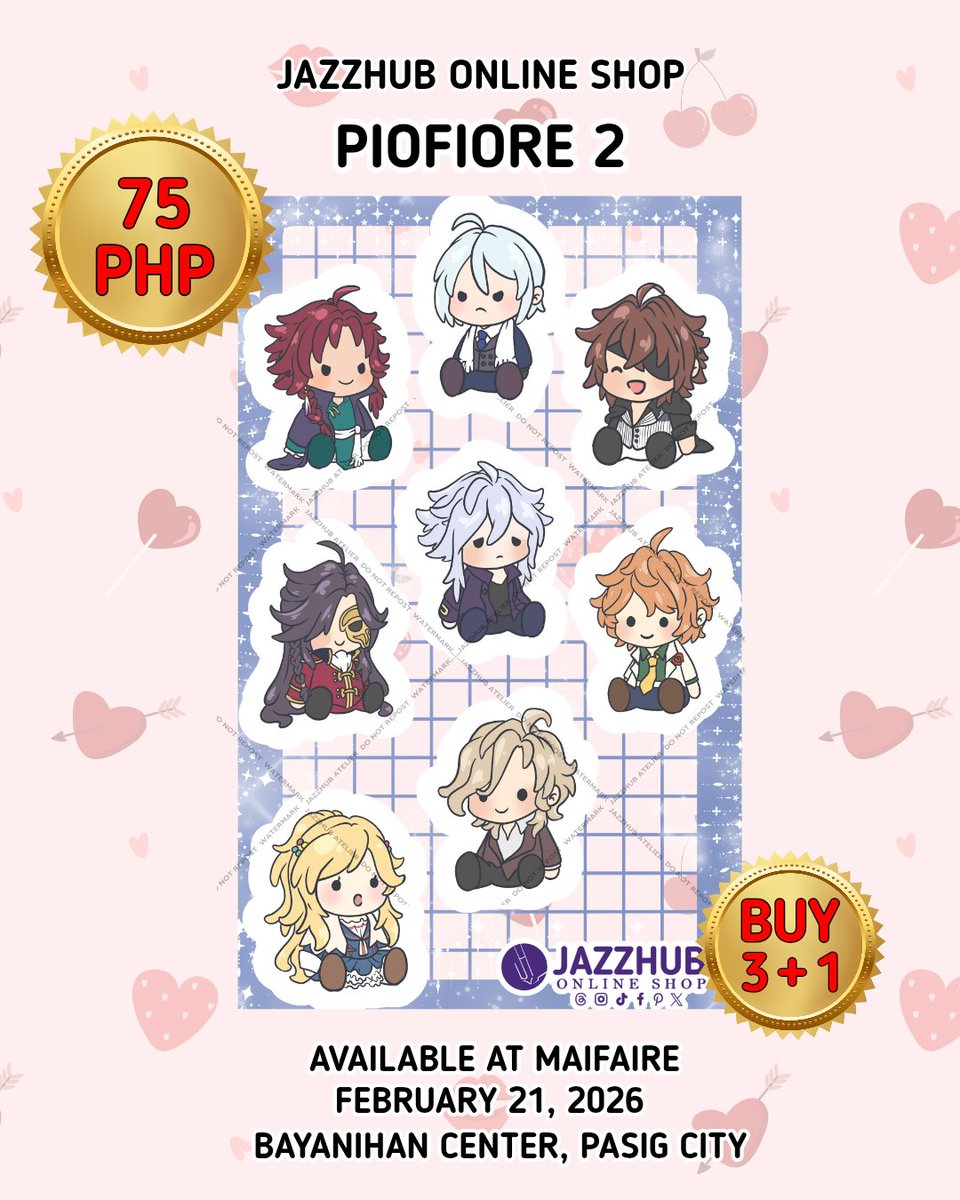 JazzHubPrints's tweet photo. OTOME STICKER SHEETS (SET 2)

NOW 25% OFF FROM OUR ONLINE STORE

RESERVATION IS NOW OPEN FOR MAIFAIRE (LIMITED STOCKS)

PIOFIORE 1 &amp; 2
CUPID PARASITE
9 R.I.P.
STEAM PRISON
CODE REALIZE
OLYMPIA SOIREE
AND MORE..!
#MaiFairePH #MaiFairePH2026 https://t.co/852erB7wBQ