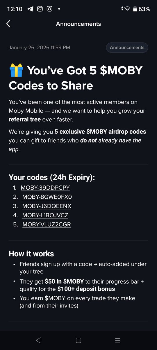 Technosevernet's tweet photo. $MOBY #AIRDROP ALERT! 🐋
 limited for 24 hours! 
Use my invite to:
Get $50 in $MOBY instantly
Qualify for $100+ deposit bonus 
Redeem your code "moby app"
Then go to Rewards → Airdrop
MOBY-39DDPCPY
MOBY-8GWE0FX0
MOBY-J6DQEENX
MOBY-L1BOJVCZ
MOBY-VLUZ2CGR
#BTC
#crypto https://t.co/gajoP1sc99
