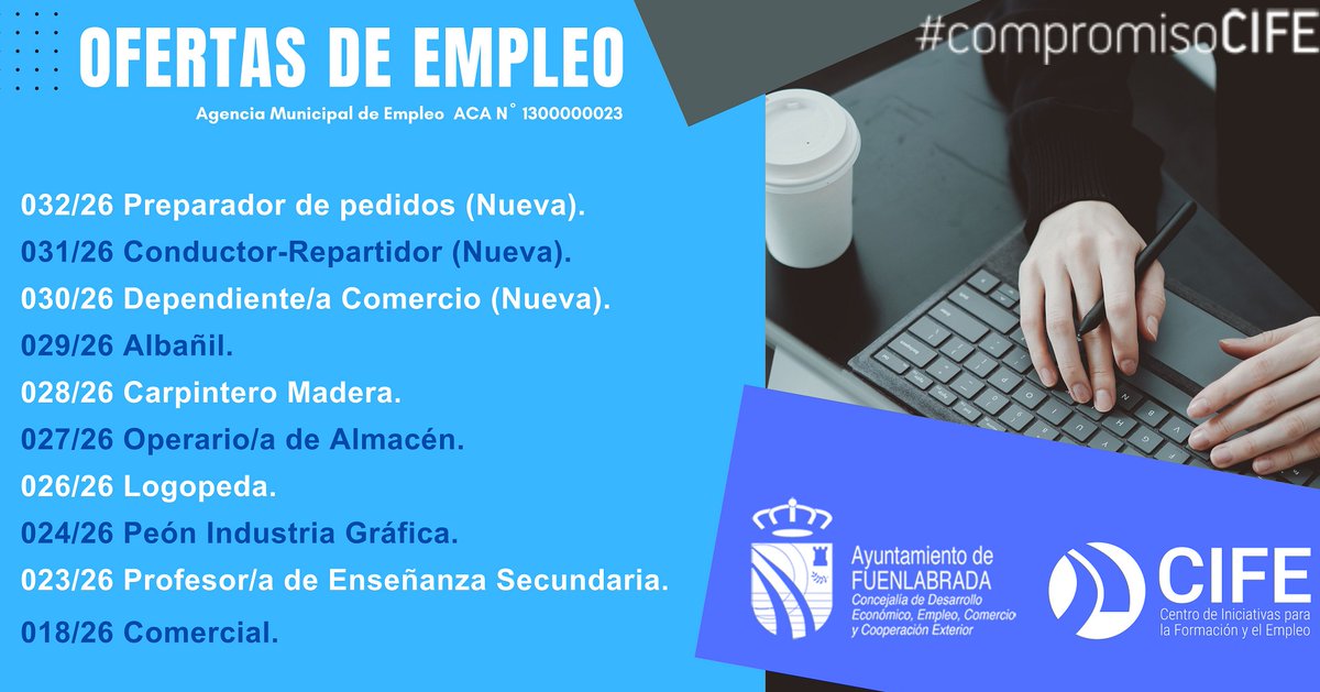 🎯 OFERTAS DE EMPLEO DESTACADAS – FUENLABRADA 
Actualizado: 27 enero 2026 
#OfertasEmpleo que tenemos en estos momentos en la Agencia de Colocación #CIFE del #AyuntamientoFuenlabrada.👇
cife.ayto-fuenlabrada.es/OfertasListado/