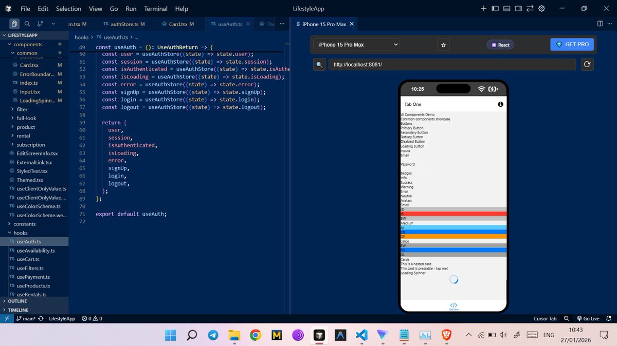 Sk_MultiDev's tweet image. Day 3: starter Authentication meets starter UI 🔐

#lifestyle-- with Supabase + Zustand. ✅ Auth service &amp;amp; Global Store ✅ 7 reusable UI components (NativeWind). ✅.So help me God.

The truth: Its been sweat and  turmoil  these few days turning cool ideas into reality,But we move
