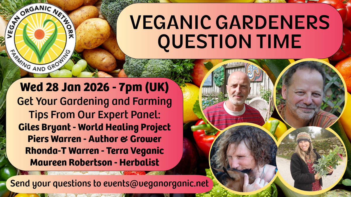 On Wednesday I'm back with an expert panel to answer questions on growing our food the vegan organic way!  <a href="/VeganOrganic/">VeganOrganic</a> #health #soil #nature #veganic #gardening veganorganic.net