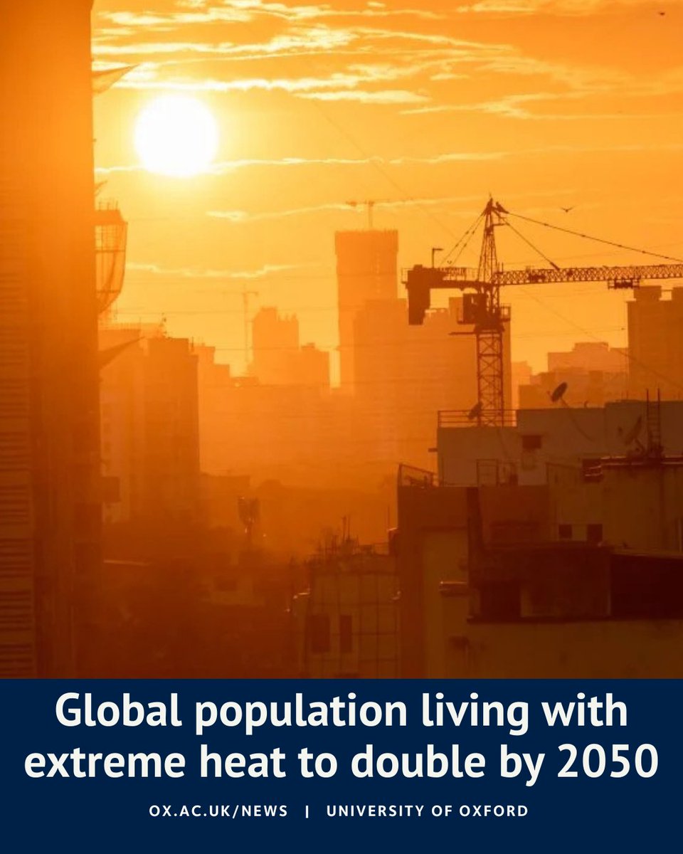 NEW: An Oxford study finds nearly half the world could face extreme heat by 2050 if warming hits 2.0°C - a scenario scientists say is increasingly likely.

Researchers call it 'a wake-up call.'

🧵 [1/7]