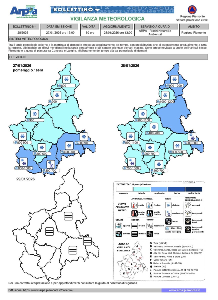 PCProvAL's tweet image. 🟡 #AllertaMeteo codice GIALLO (effetti localizzati) per #neve per questa sera 27 Gennaio e domani 28 Gennaio 2026 per #PianuraAlessandrina #Acquese #Novese #Ovadese #ValleStura #ValLemme #Tortonese #Arquatese #ValBorbera #ValleSpinti #ValCurone #ValleCampassi