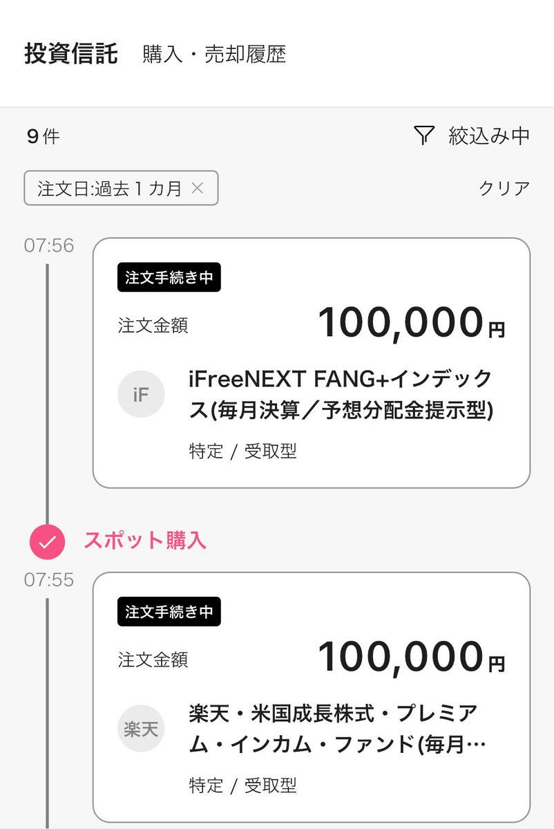 昨日の購入株2 楽天JEPQ 10万円 FANG+（毎月分配型） 10万円 楽天プラスS&P500 10万円 オルカン 10万円 臨時収入が入ったので スポット購入！ こんなに買ったの久しぶり〜 #投資家さんとつながりたい #高配当株 #投資信託 #投資初心者