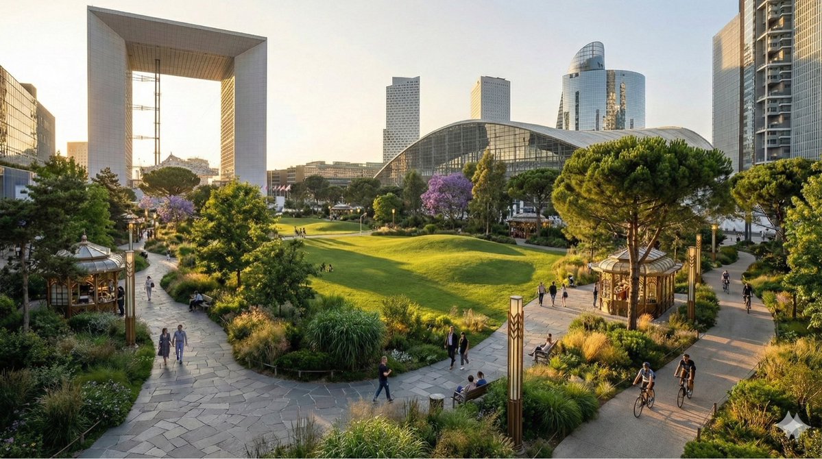 mbrask_'s tweet image. La Défense est l’exemple même de la technocratie française. 

Elle est mal pensée, pleine de normes, déshumanisée. 

Dans n’importe quel autre mégapole, on aurait fait un parc paysager depuis des années. 

Pourquoi travailler dans ce moche ?  

Ma proposition en 5 min avec l’IA.