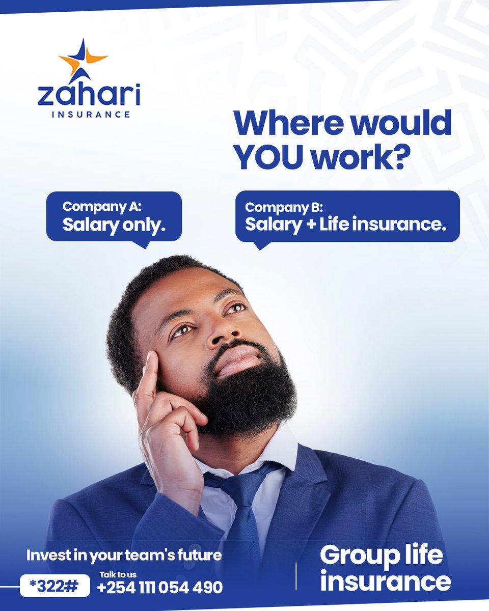 zahari71792's tweet photo. A safe team is a productive team. Providing life insurance shows your employees they matter beyond the office. It’s more than benefits, it’s care, trust and retention. Invest in their future now. Call us now to get started.

#GroupLifeInsurance #EmployeeBenefitsKenya https://t.co/8WBE1OiXaC