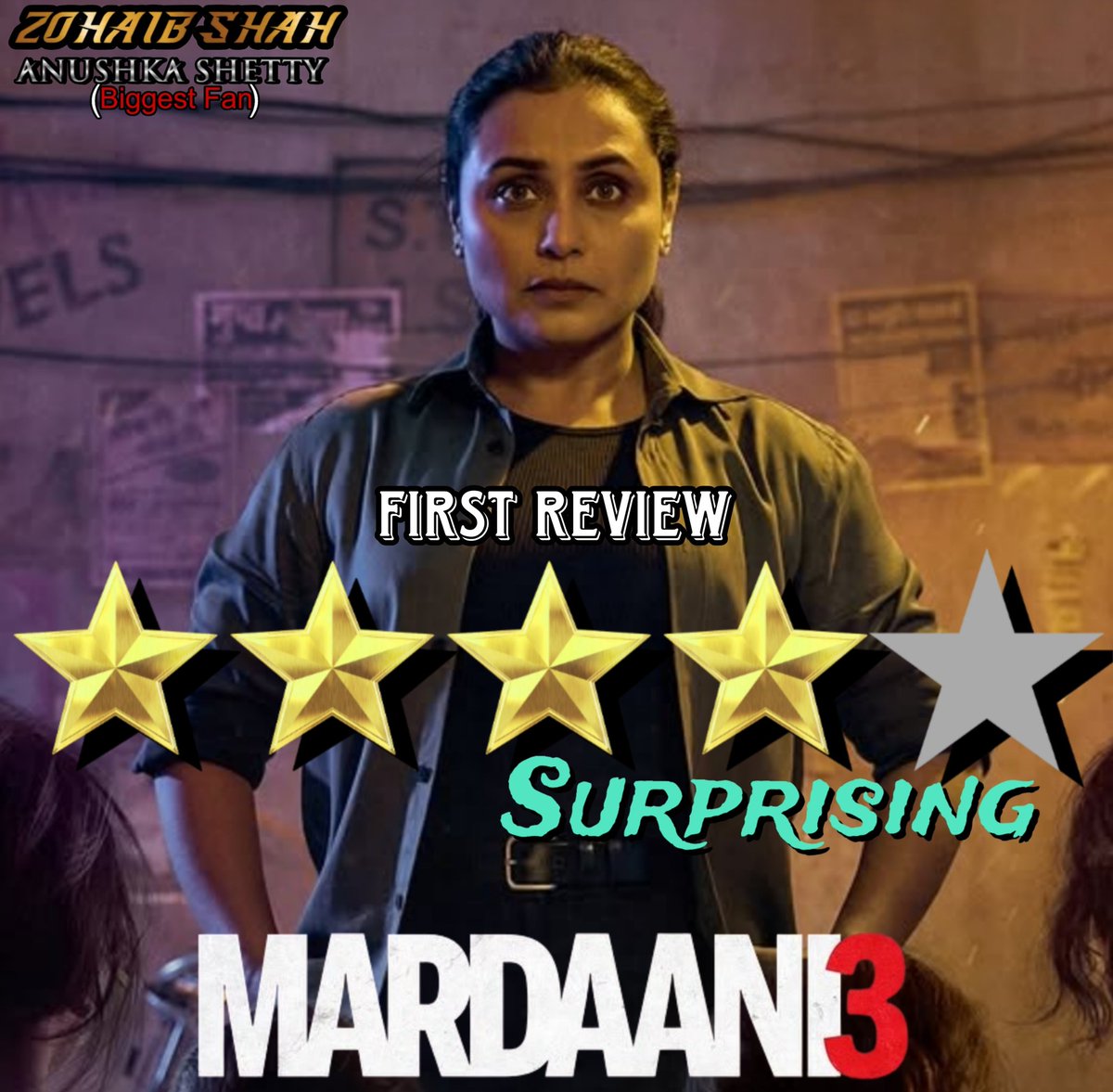 #Mardaani3FirstReview 4/5⭐
𝗦𝘂𝗿𝗽𝗿𝗶𝘀𝗶𝗻𝗴

"A very good female-oriented movie, related to the harsh society with strong Direction. but the main lead (#RaniMukerji) not so impressive! #AnushkaShetty would've been da perfect choice 🔥"

#Mardaani3 (#Mardaani3Review)