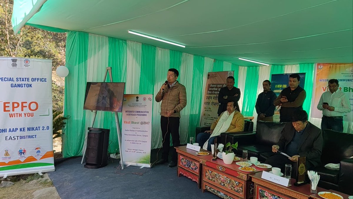 EpfoSikkim's tweet photo. Chairman, State Welfare Commission, Dr. Jim Tshering Lepcha, Assistant Director of PIB, Shri Manas, GM Sikkim Urja Ltd participated in Nidhi Aap Ke Nikat held at Sikkim Urja Ltd, Mangan on 27.01.2026. Presentation was made on  PMVBRY and EEC-2025. https://t.co/oeWm8S6p0s