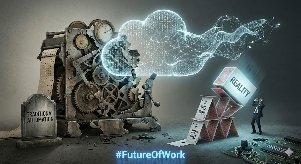 aamirpatni's tweet image. Traditional 'Automation' is officially DEAD 
If you're still relying on brittle, linear 'if this, then that' workflows, your stack is already obsolete. You built a house of cards that collapses the moment reality intervenes. 🚨 #FutureOfWork
Agree or disagree? #DeepThink #Viral