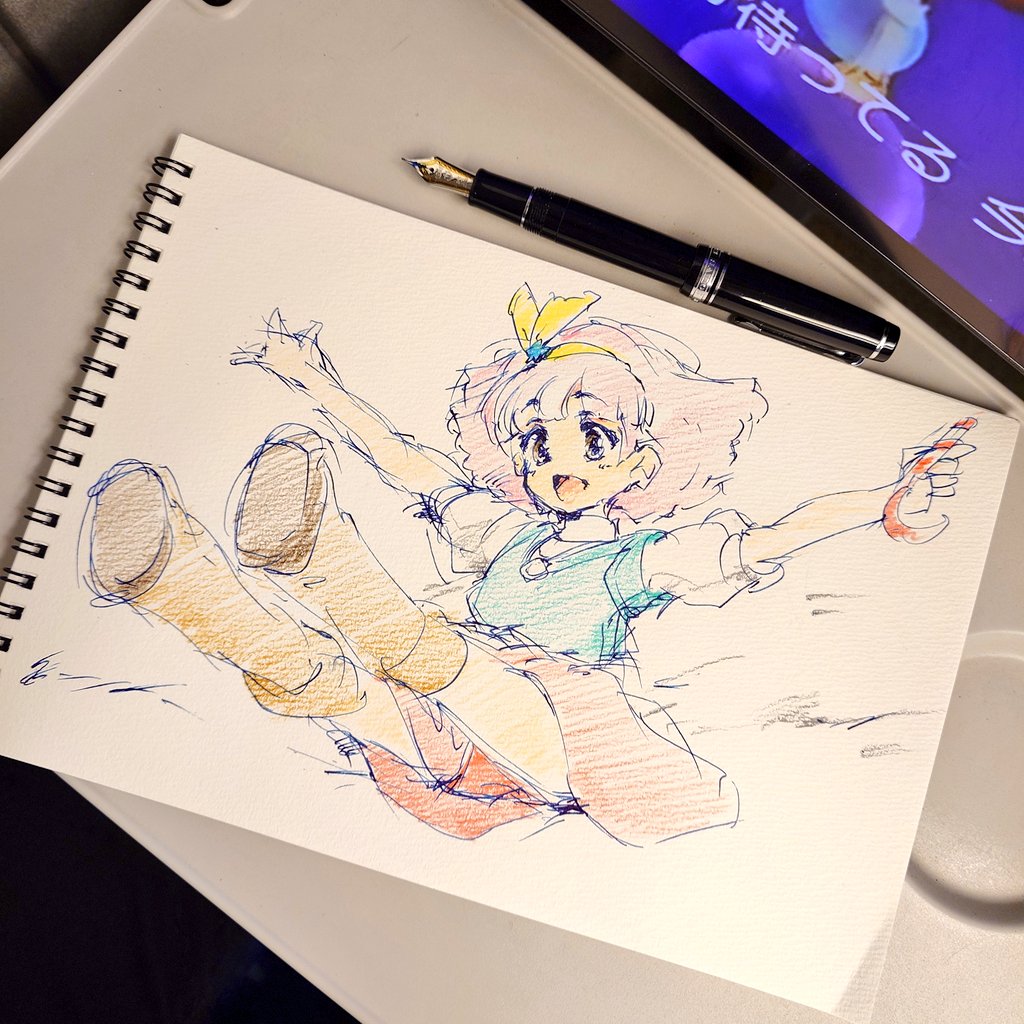 新幹線移動中ー絵。なぜか 
#ミンキーモモ は観てましたね。。
#魔法のプリンセスミンキーモモ