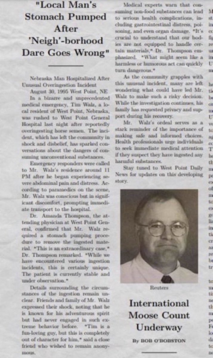 Tim Walz had his stomach pumped after drinking horse semen.

Homo Timmy just out maneuvered Trump.