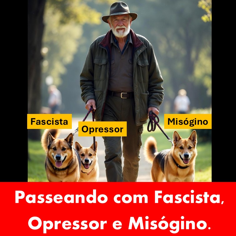 GGuajuvira's tweet image. Hoje levei Fascista, Opressor e Misógino para passear no parque. Sempre me pedem o telefone dos cãezinhos quando vou lá. #polarização #progressismo