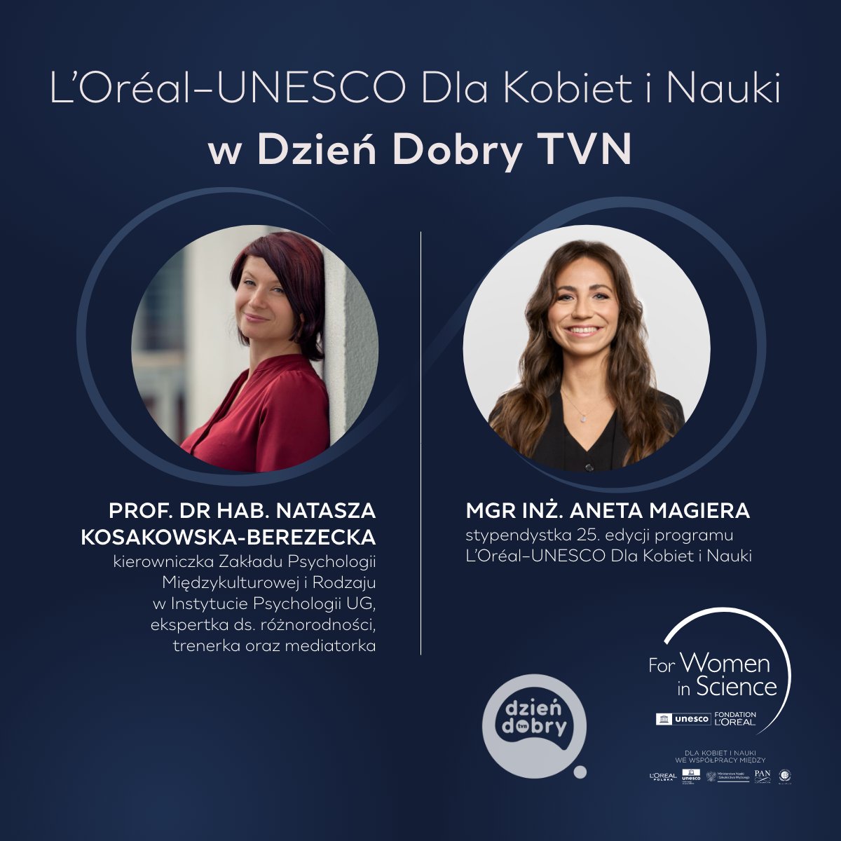 lorealpoland's tweet photo. 📣 Kobiety programu L’Oréal–UNESCO Dla Kobiet i Nauki w @DDTVN! Jak wygląda nauka z perspektywy badaczek? O determinacji, barierach i raporcie o kobietach w polskiej nauce już 28 stycznia. SAVE THE DATE! https://t.co/JQWVkieJ1Z
