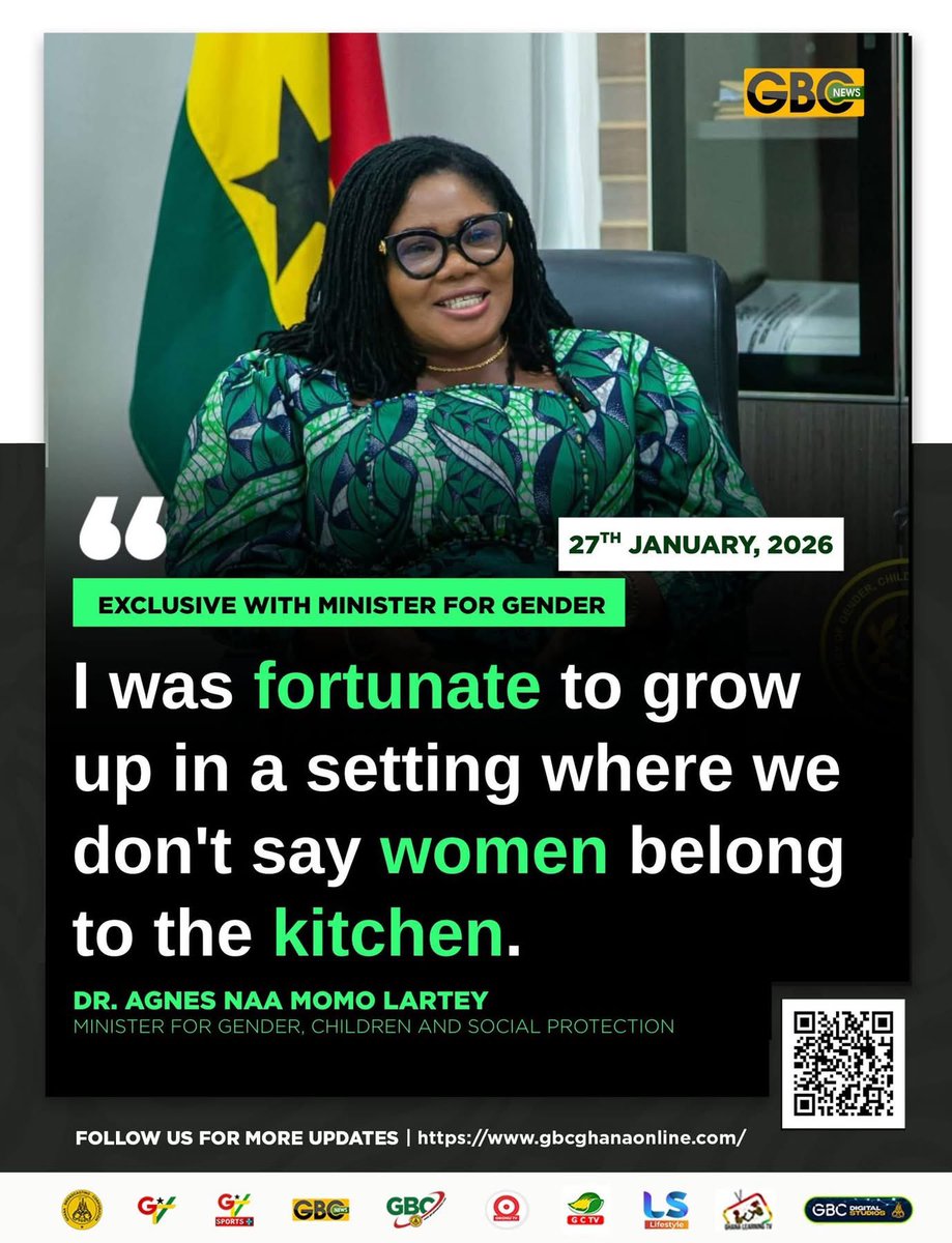 GTV_Ghana's tweet image. I was fortunate to grow up in setting where we don't say women belong to the kitchen 

- Naa Momo Lartey, Minister for Gender, Children and Social Protection

#GBCNews 
#WomensVoice