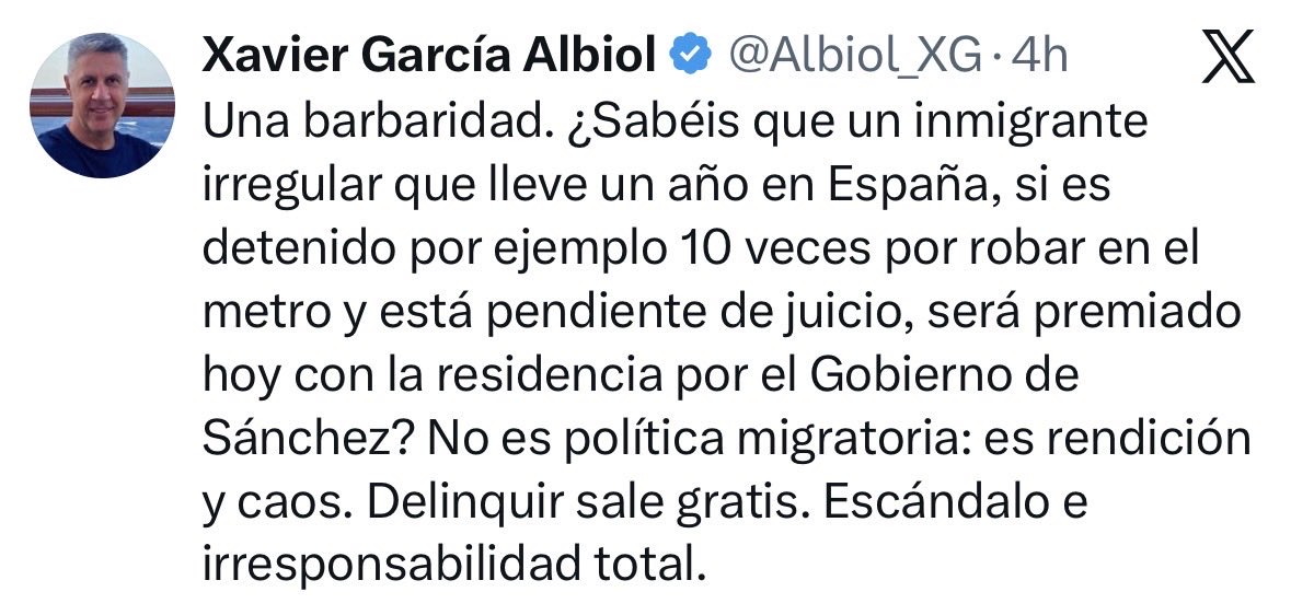 Llegué x el aeropuerto de BCN, me quedé ilegal, me regularizó Zapatero.
Tengo una hipoteca y un restaurante.
Le di trabajo a 6 vecinos de Badalona.

Soy argentina, soy inmigrante, de bisabuelos catalanes.

Aporto a la SS, pago impuestos.

De nada.