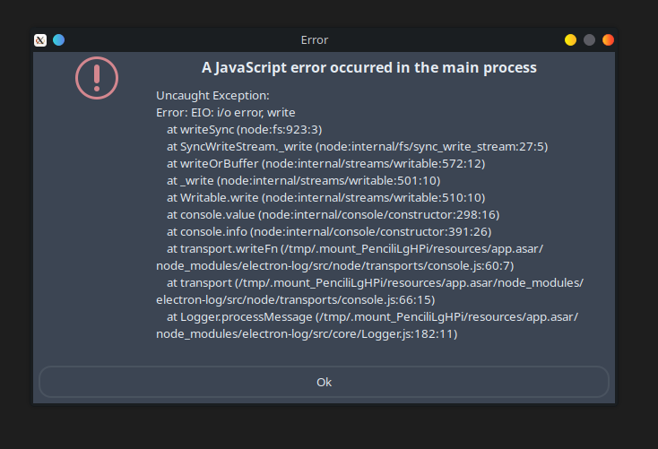 _i_amMD's tweet photo. @tomkrcha Hey Tom 👋 Huge congrats on the Pencil launch — I’m using it in VS Code and it’s seriously impressive 🚀

Quick note: on Kubuntu 24.04 LTS, opening https://t.co/Fmf8EO07lX throws a JavaScript main-process error (EIO: i/o error, screenshot attached).

Great work overall! https://t.co/xi4YhDEiJt