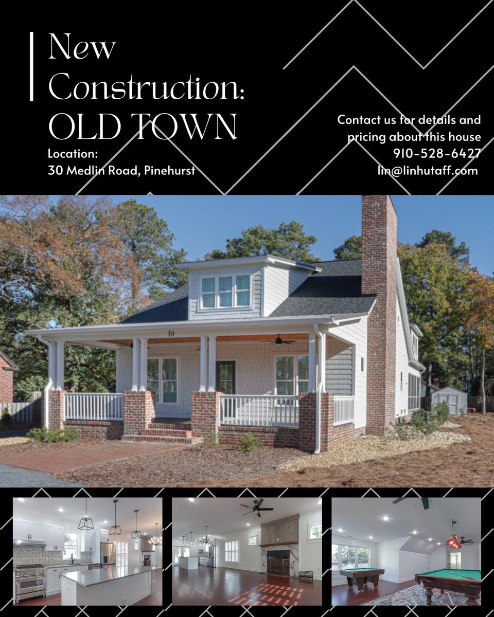 LinHutaff's tweet image. New construction in Old Town Pinehurst!
4BD | 4BA | 2,841 SF
Walk to Pinehurst Elementary. Open floor plan, Brazilian hardwoods, chef’s kitchen, first-floor primary suite, screened porch, fenced yard, and bonus room. Owner financing considered.
See more: loom.ly/vqAUMr0.