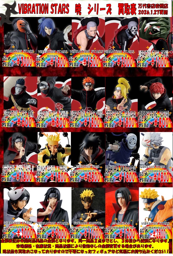 おもちゃ担当からお知らせです！NARUTOプライズ買取表更新いたし