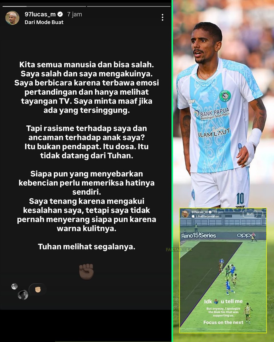 Story pemain PSBS Biak, Luquinhas, mengenai pesan rasisme &amp; ancaman yang ia dapatkan