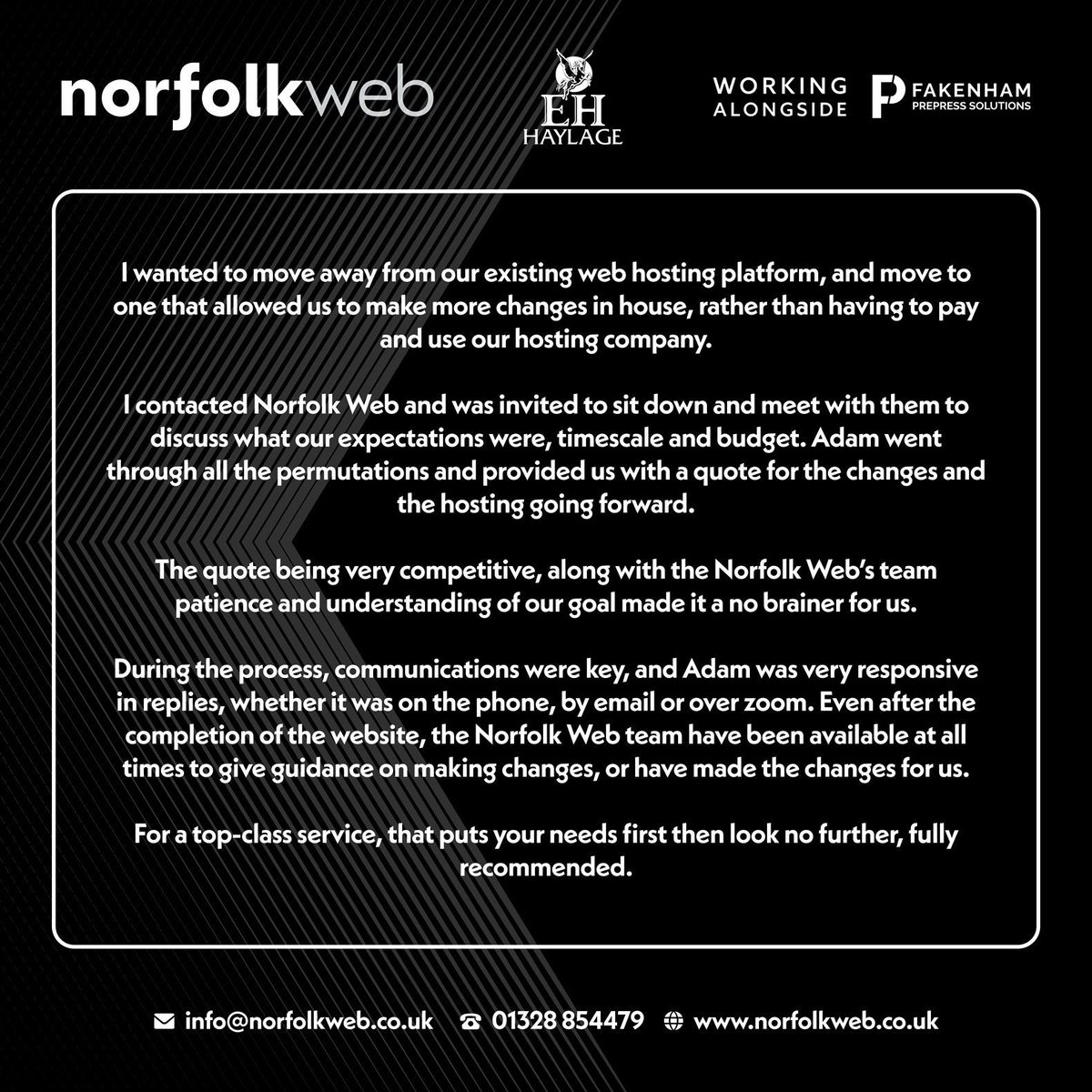 Nothing beats great feedback! A stunning testimonial from EH Haylage for our sister company, Norfolk Web. We work with any business, big or small! Enquire with the team for more information!

#webdesign #websitedevelopment #smallbusinesssupport #digitalmarketing #onlinepresence
