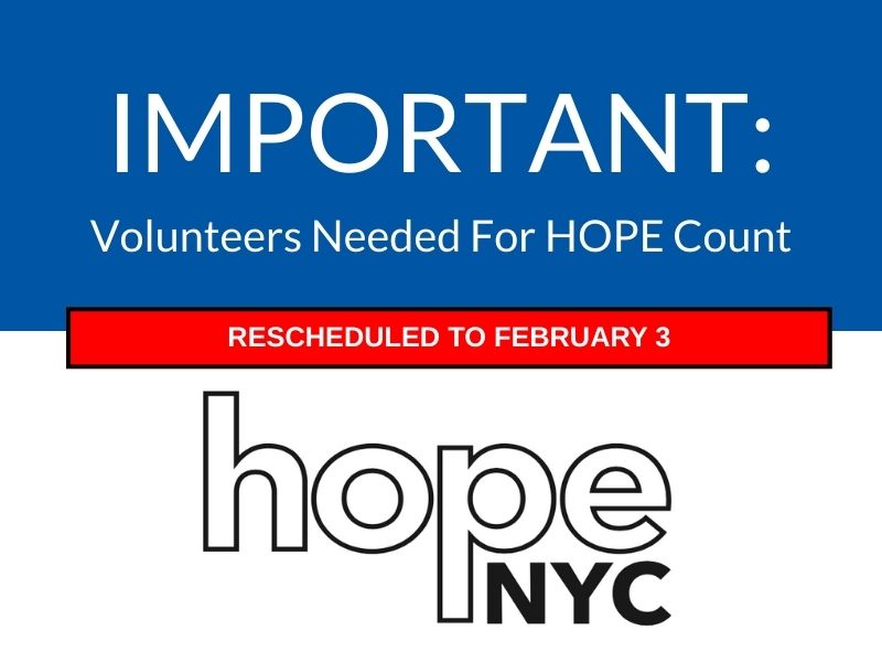 BronxWorks's tweet photo. The Homeless Outreach Population Estimate (HOPE) Count has been postponed to Tuesday, February 3. Interested in volunteering? @NYCDHS still needs volunteers. Join the BronxWorks Homeless Outreach Team and support this important event: https://t.co/KO9NiIzZeP https://t.co/eVaoC1QziF