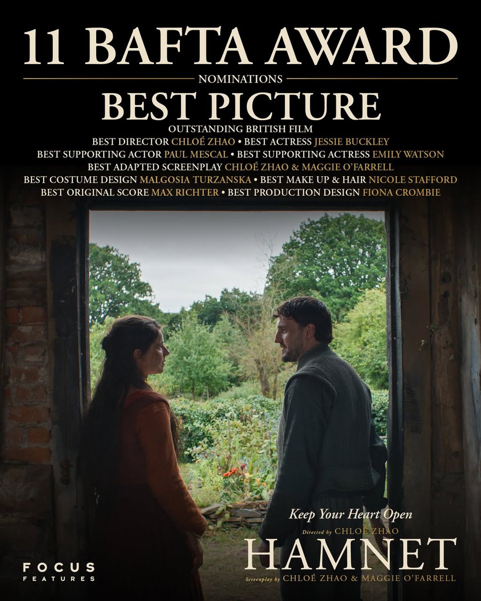 FocusFeaturesIT's tweet image. Congratulazioni al cast e alla troupe di HAMNET per le undici nomination ai BAFTA Awards, inclusa quella per il Miglior Film.

#HamnetIlFilm ti aspetta al cinema dal 5 febbraio.