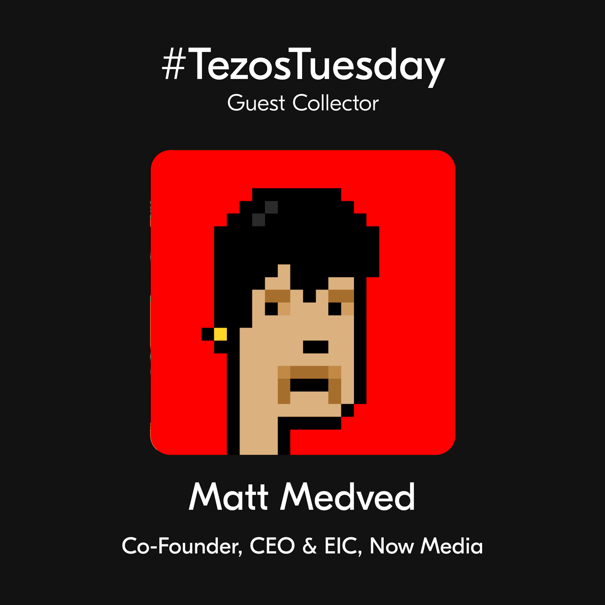 Happy #TezosTuesday!

This week, <a href="/mattmedved/">medved</a> will collect 500 tez worth of art from the replies and through his own exploring 🔍 Share your work👇

Matt Medved is a strong proponent of digital art and web3 culture, and has been collecting on Tezos since April 2021.