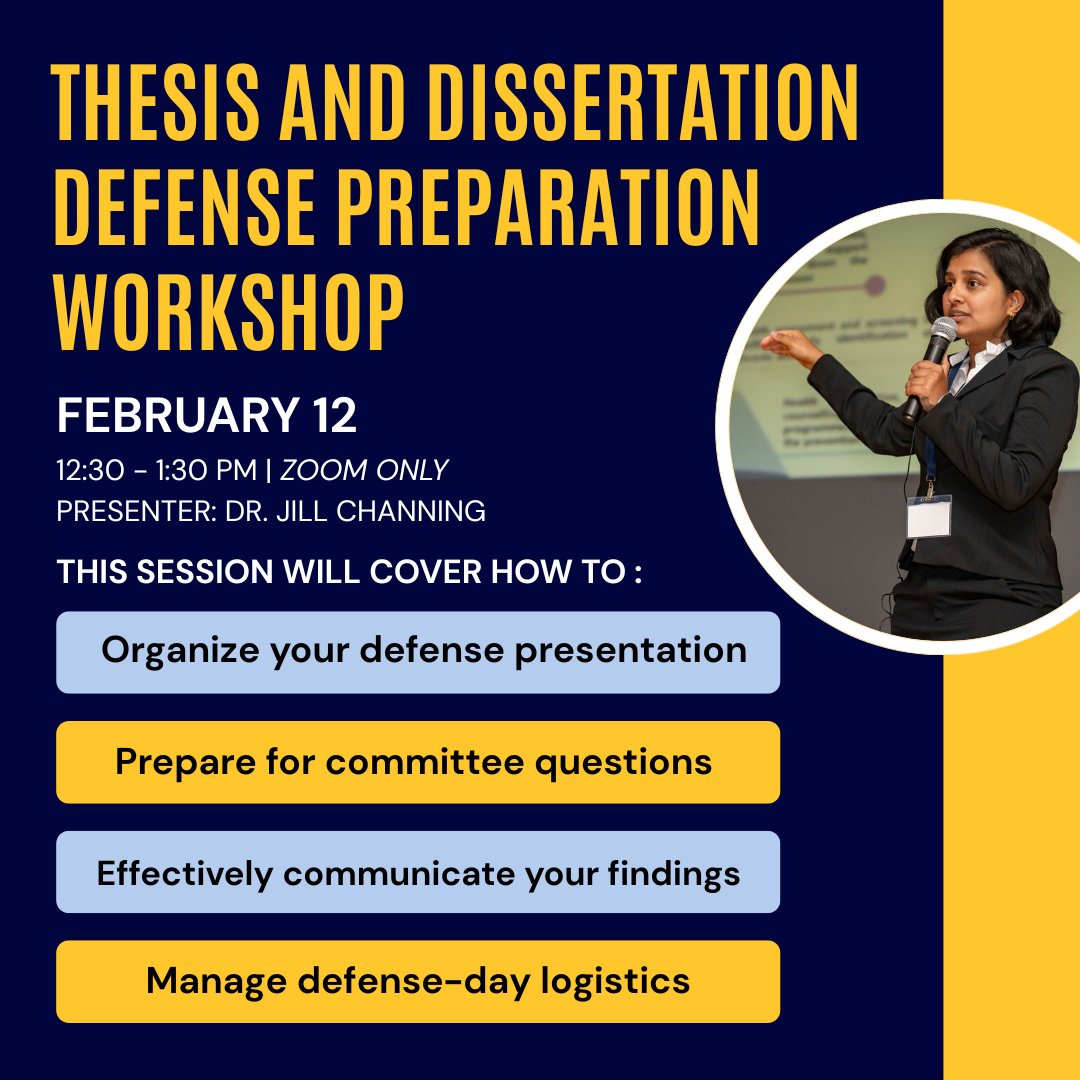 This online workshop will cover how to organize your defense presentation, prepare for committee questions, communicate your findings effectively, and manage defense-day logistics. Practical advice and Q&amp;A included!
Registration: etsu.my.salesforce-sites.com/events/targetX…