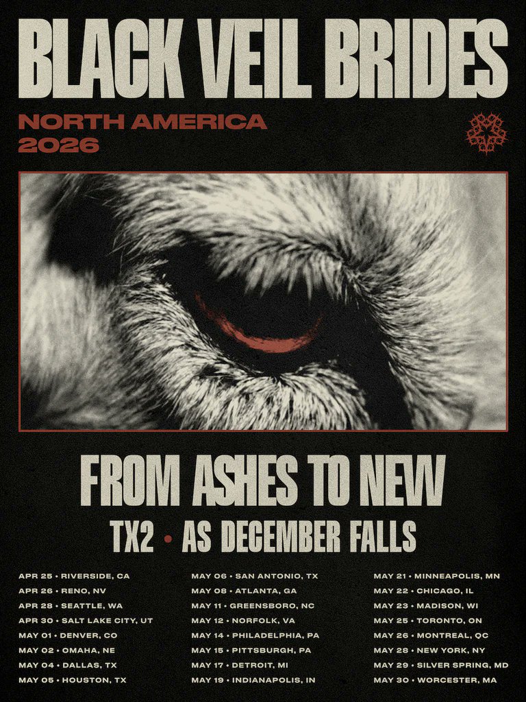 Black Veil Brides have announced a North American headlining tour with support from From Ashes To New, TX2, and As December Falls.