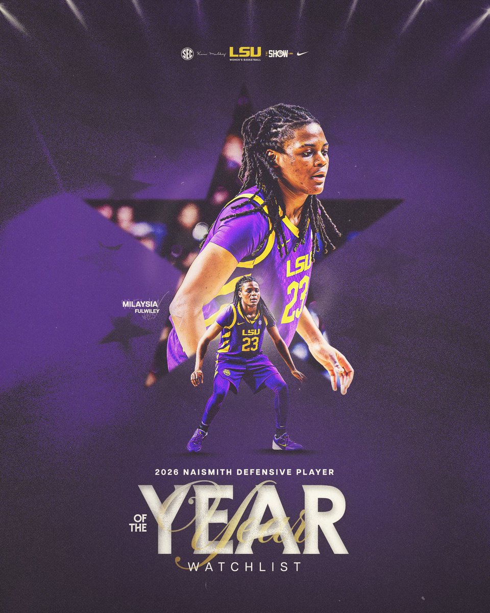 LSUwbkb's tweet image. MiLaysia Fulwiley has been named to the 2026 Naismith Defensive Player of the Year Watch List!

@MilaysiaF | #TheShow