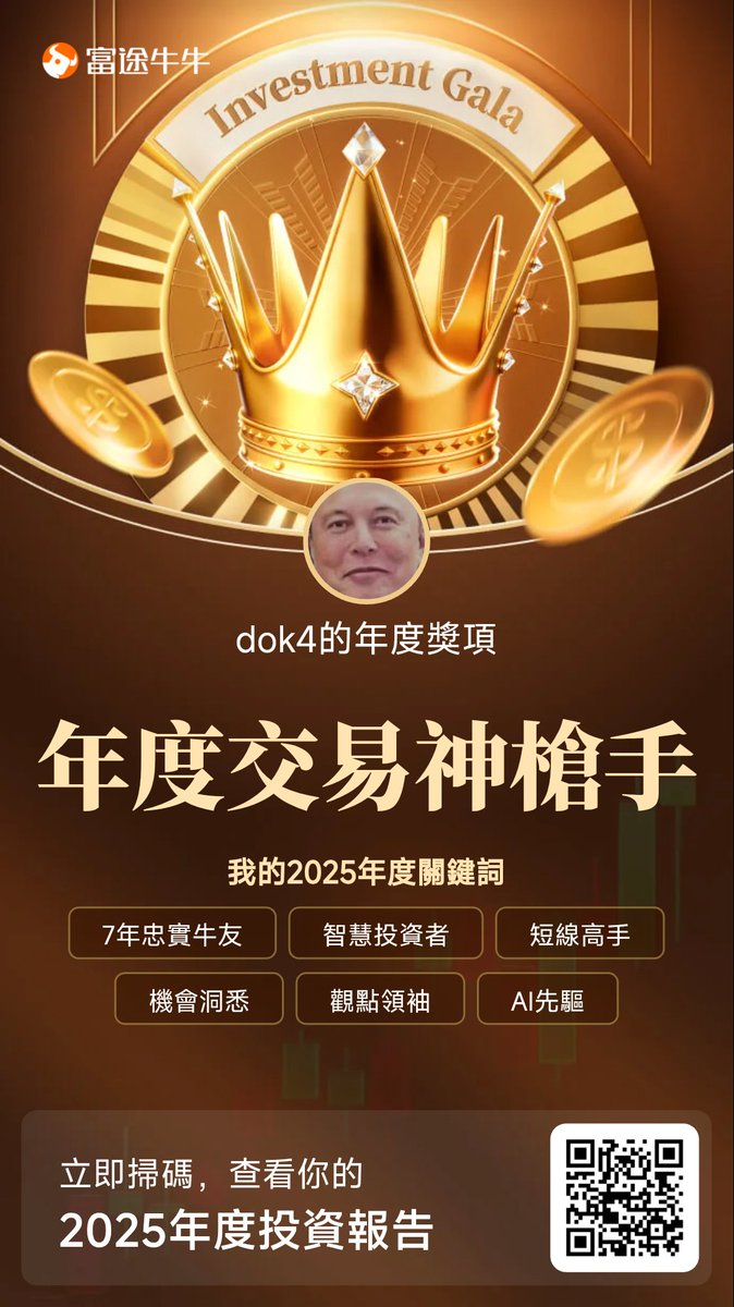 2025年我的投資表現普通般啦！在富途牛牛平台上，全年收益率大概20%左右，主要跟大市走，買了幾隻穩陣的藍籌股和指數ETF，沒追什麼熱門題材，期間有小波動但最後回本。整體跑贏銀行定存，算是不錯了，沒大賺也沒大虧，心態平和。牛牛的持倉分析工具用起來真方便～明年繼續穩穩地投資！